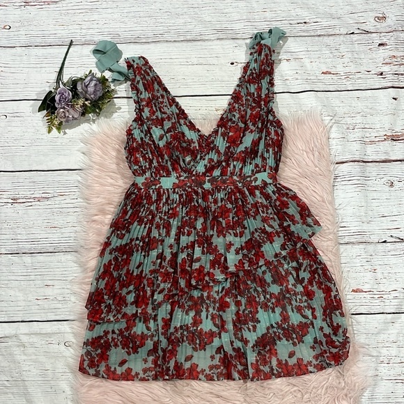 La Maison Talulah Superbloom Mini Dress In Red Floral Garden Tie Sleeveless - Picture 2 of 11